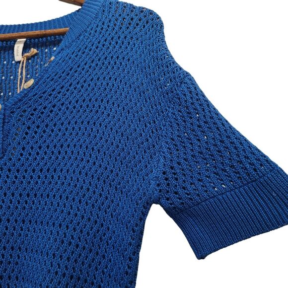 Wishlist Womens Top Blue Open Knit with Buttons Blouse Size Small - Picture 10 of 10